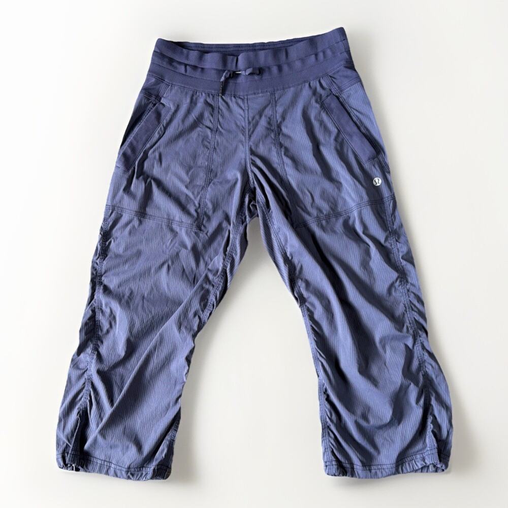 Lululemon Studio Pant III Unlined Crop Navy Blue Pinstripe Ruched Joggers Size 4